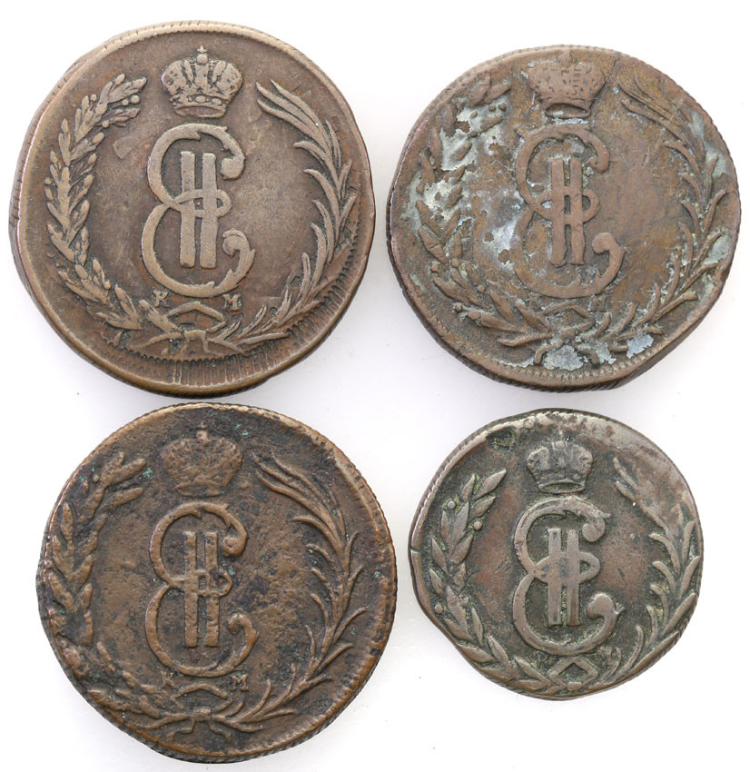 Rosja. Katarzyna II. Syberia. 1-2 kopiejki 1771-1779 KM, zestaw 4 monet